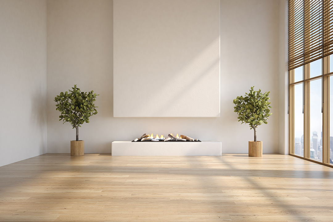 Minimalist fireplace Design. Large Room